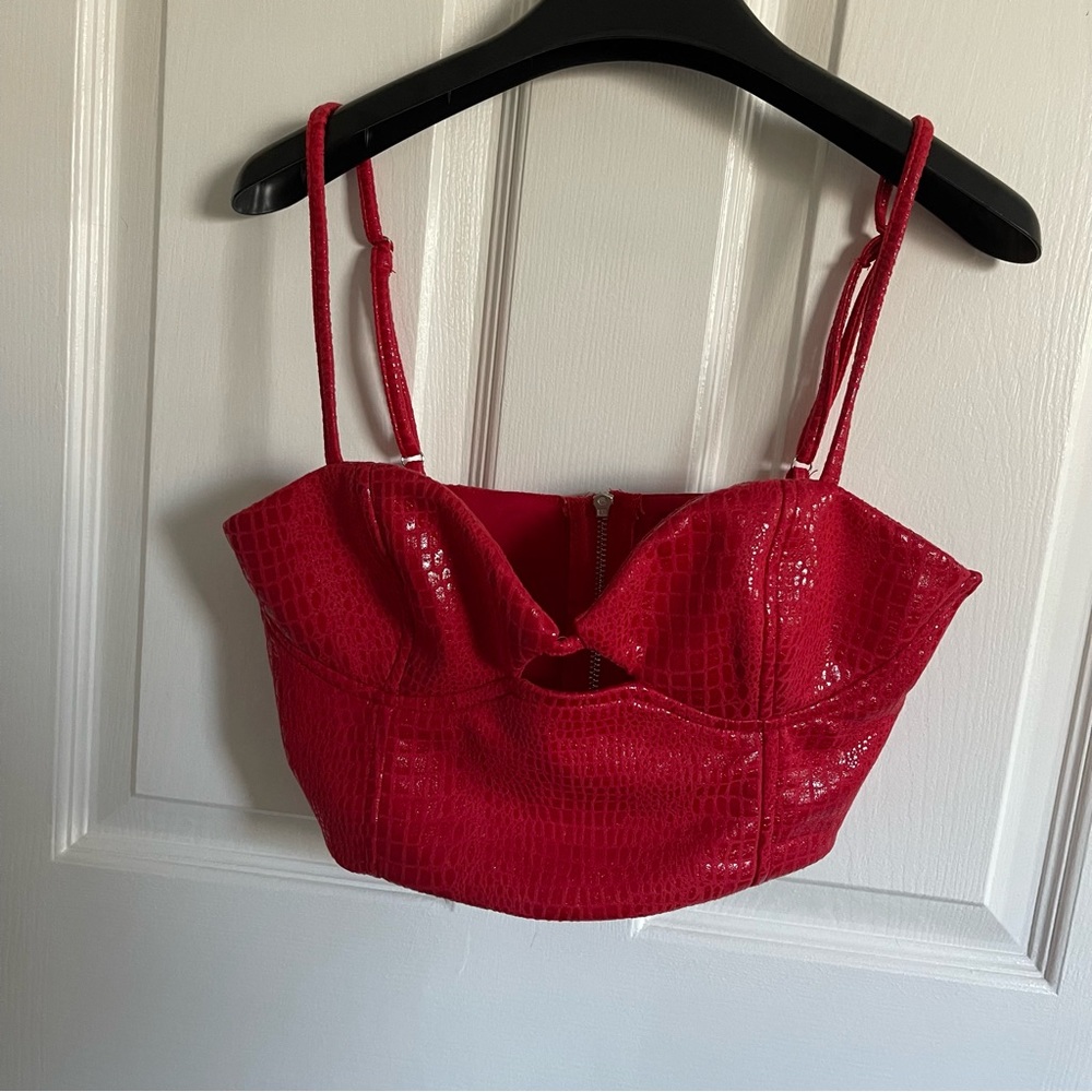 Boohoo Red Faux Croc Crop Top